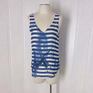 RW&CO. Blue & White Striped V-Neck Tank Top